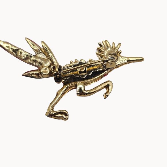 VTG Brooch Roadrunner Bird Enamel Painted Gold Tone Retro Fun Whimsy Cartoon Pin - Picture 5 of 10